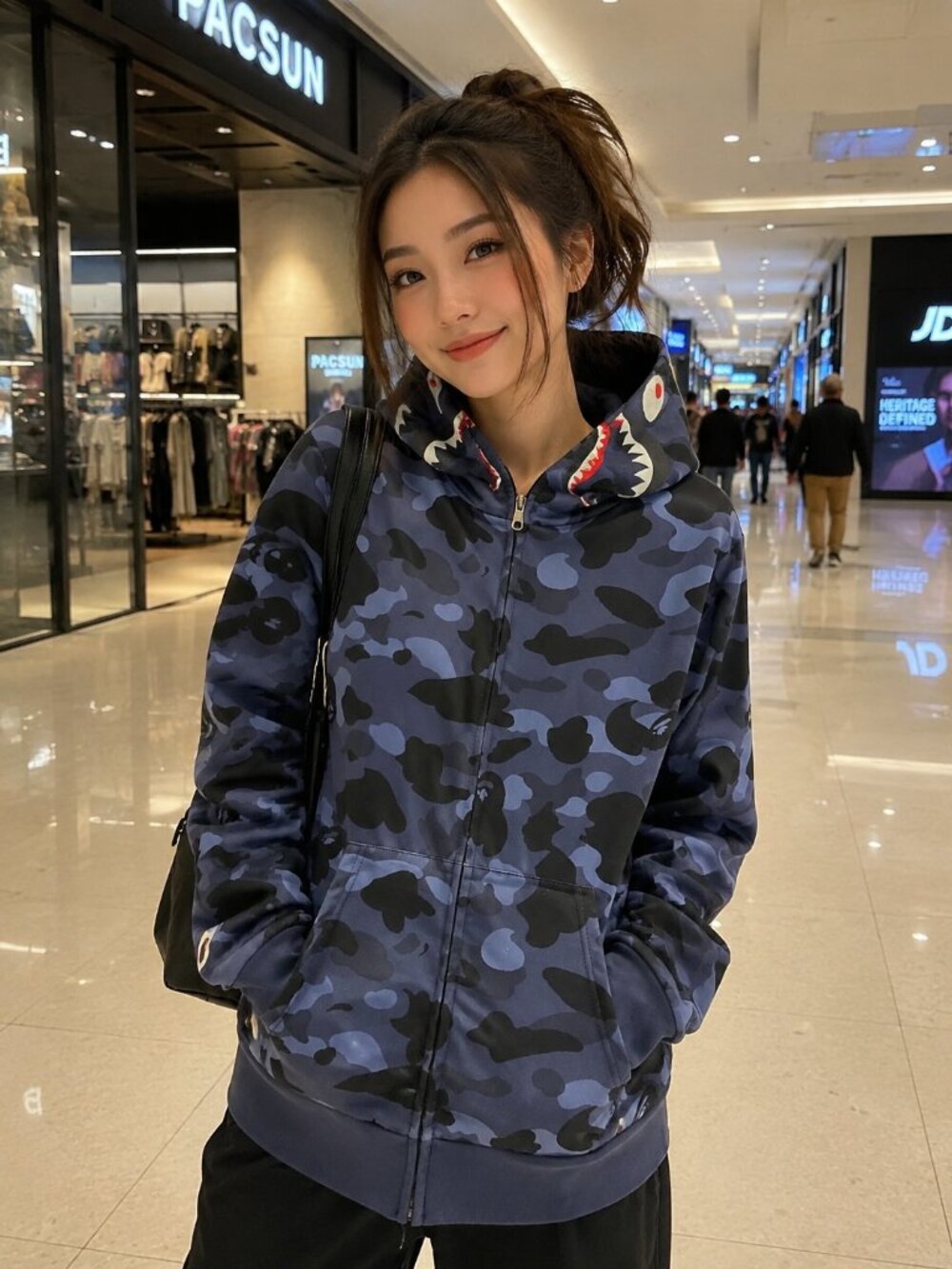 WOMENS Camouflage Full-Zip SHARK Hoodie (MEDIUM)